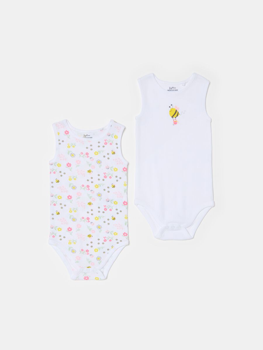 Two-pack sleeveless bodysuits with bees print_0