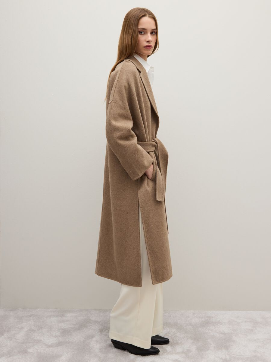 Long coat in beige wool blend, oversized fit_1