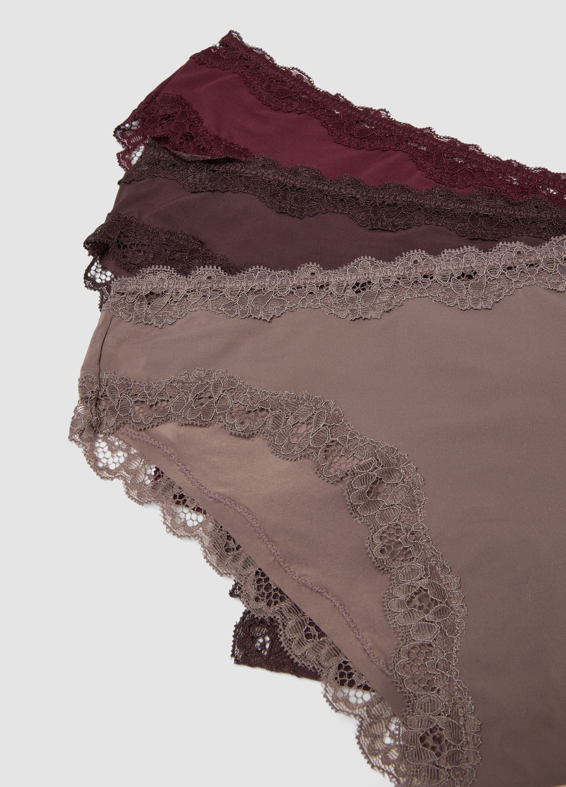 Tripack di slip multicolor in cotone organico con pizzo