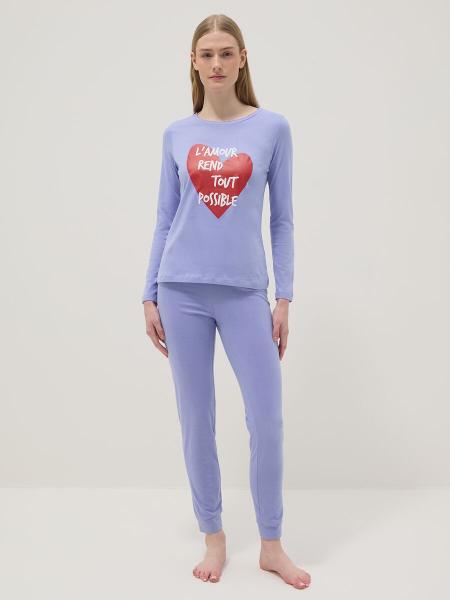 Purple pure cotton regular fit pyjamas with heart_0