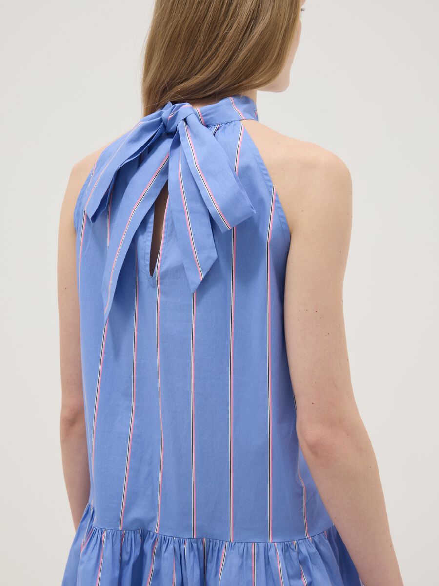 Sky blue pure cotton dress with high neck_3