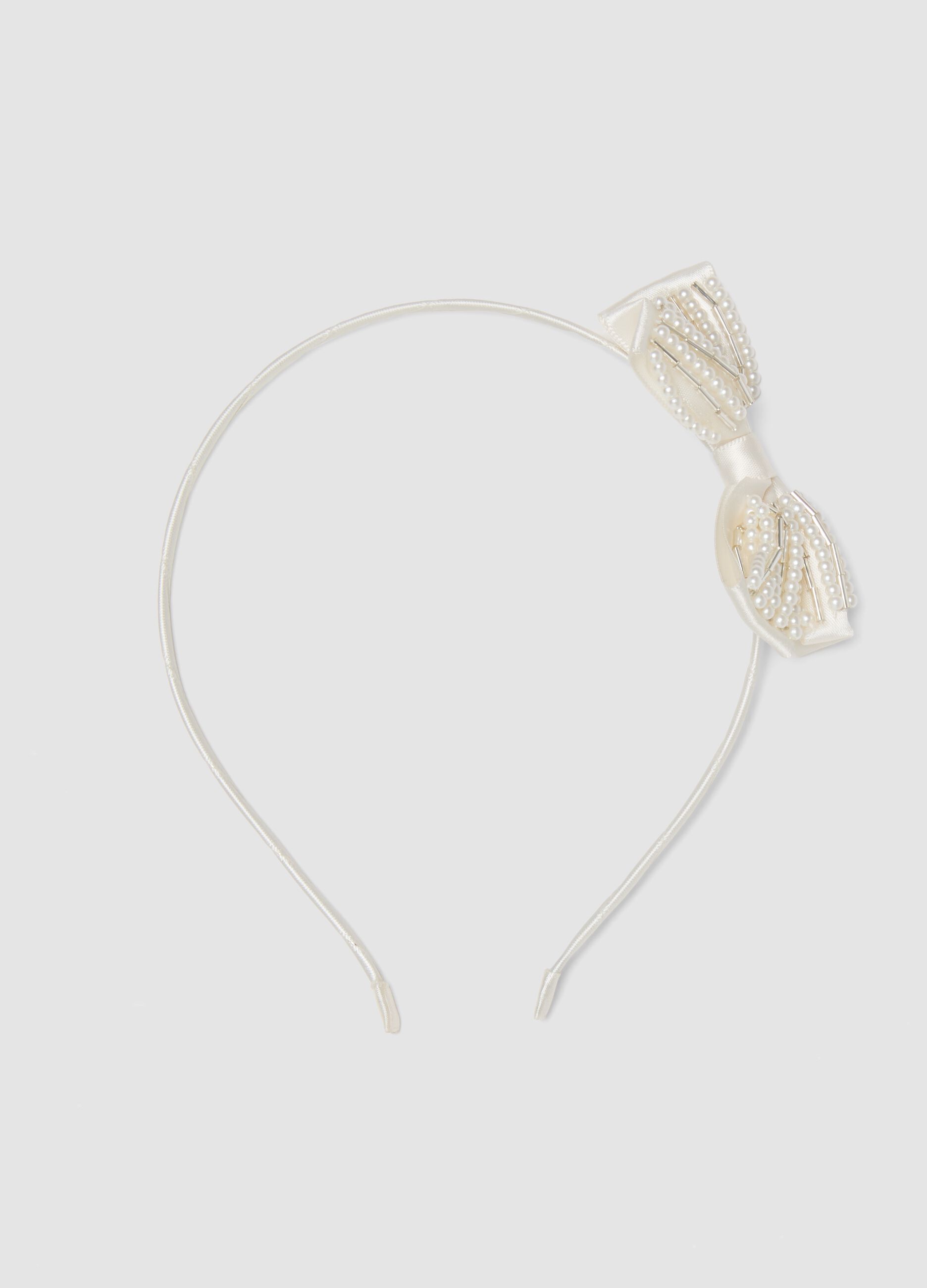 White headband with pearls for girls with bow