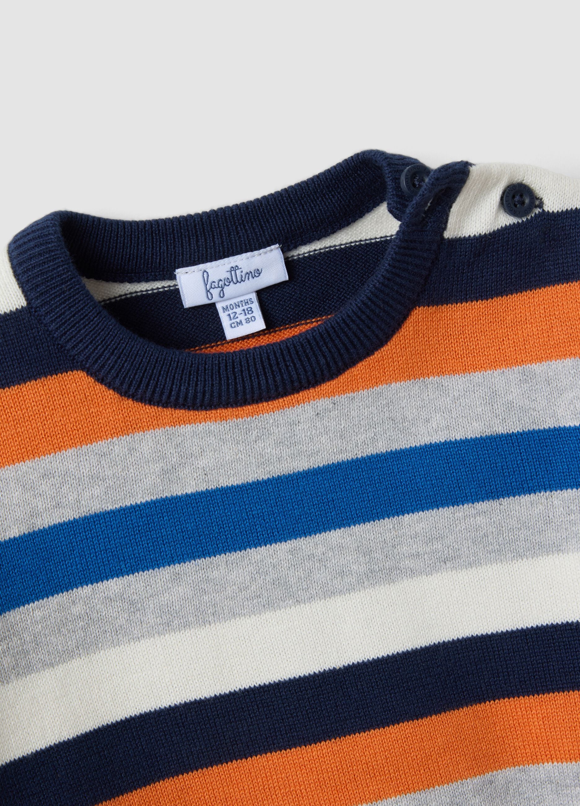 Camisola &agrave;s riscas multicolor em algod&atilde;o puro para beb&eacute; menino