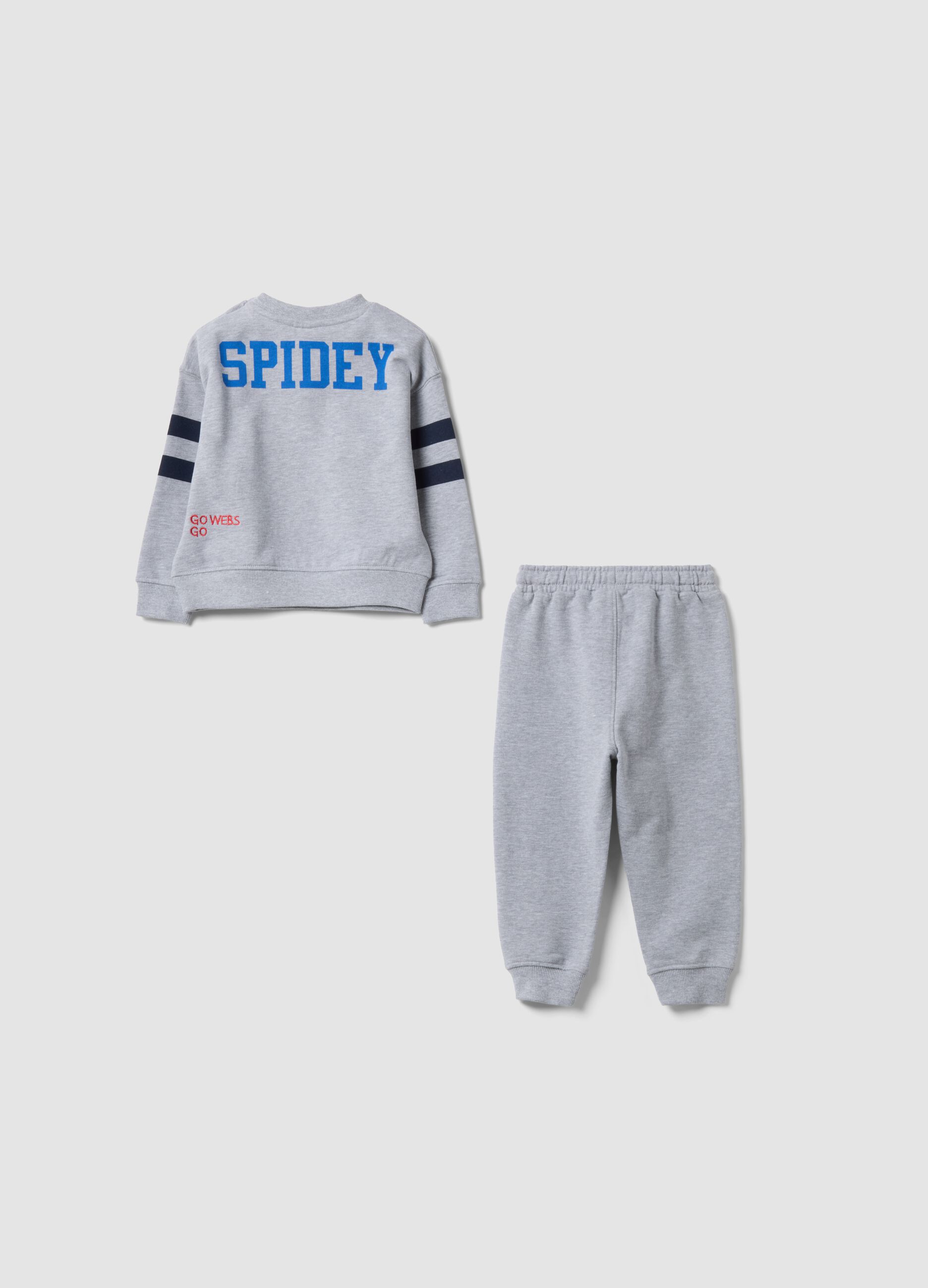 Grey oversized cotton jogging set with Spidey print for baby boy