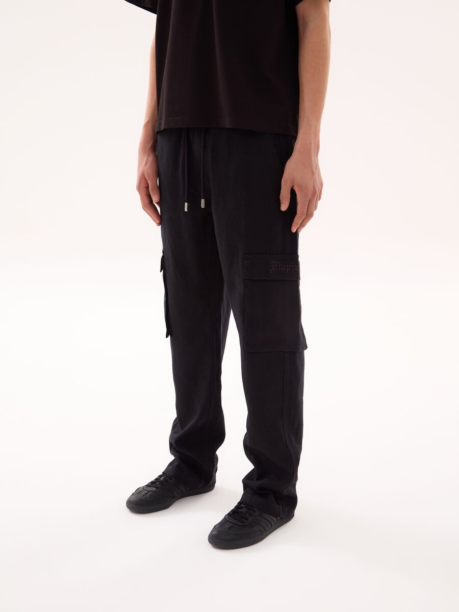 100% Linen Cargo Trousers Black_3