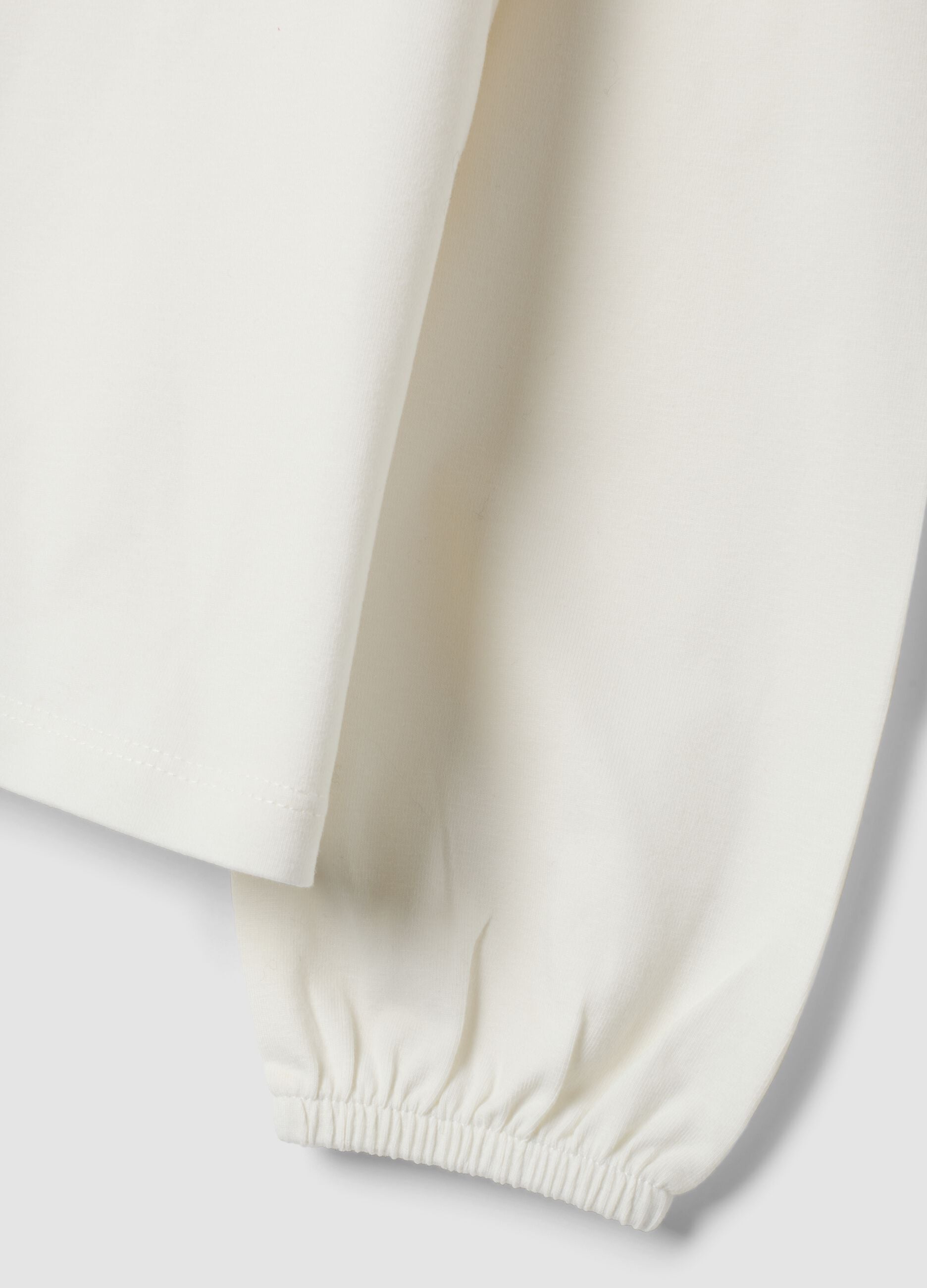 T-shirt bianca girocollo in cotone elasticizzato con colletto ricamato