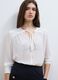 White regular-fit blouse with V-neck and tie detail_0