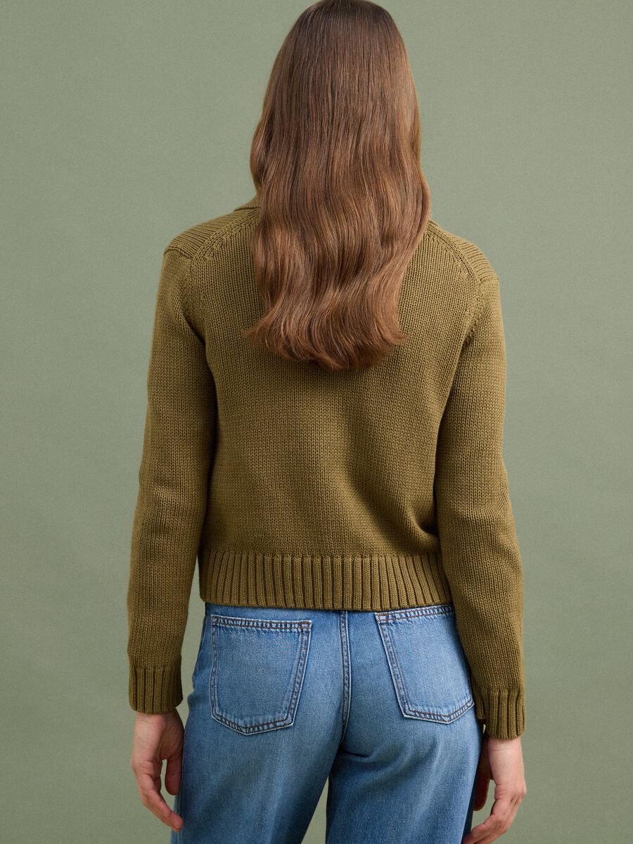 Cardigan verde in puro cotone con bottoni regular fit_3