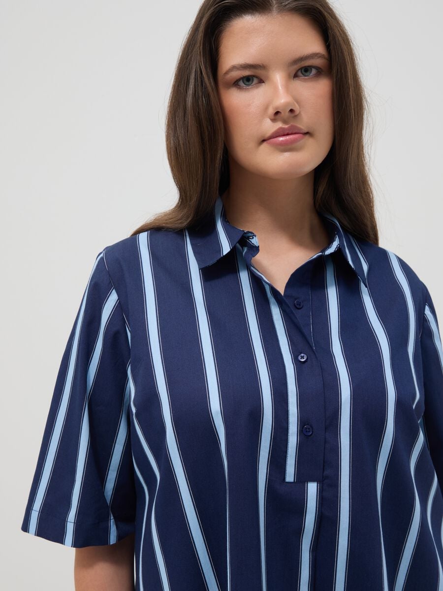 Blue striped pure cotton shirt dress_1