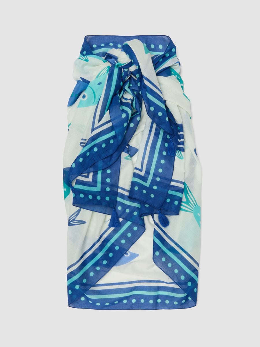 Blue pure cotton pareo with nautical print_0