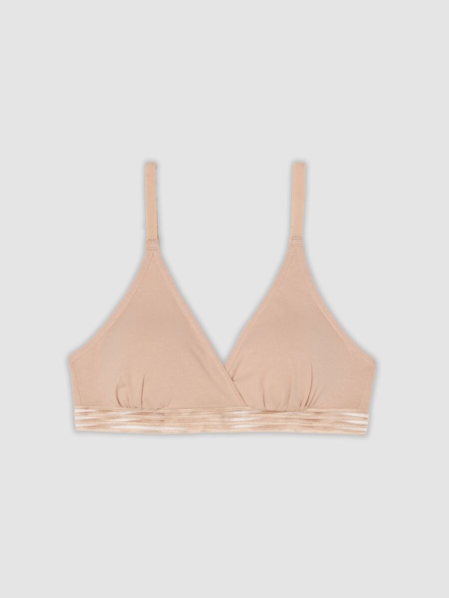 Reggiseno beige in cotone elasticizzato con imbottitura removibile_0