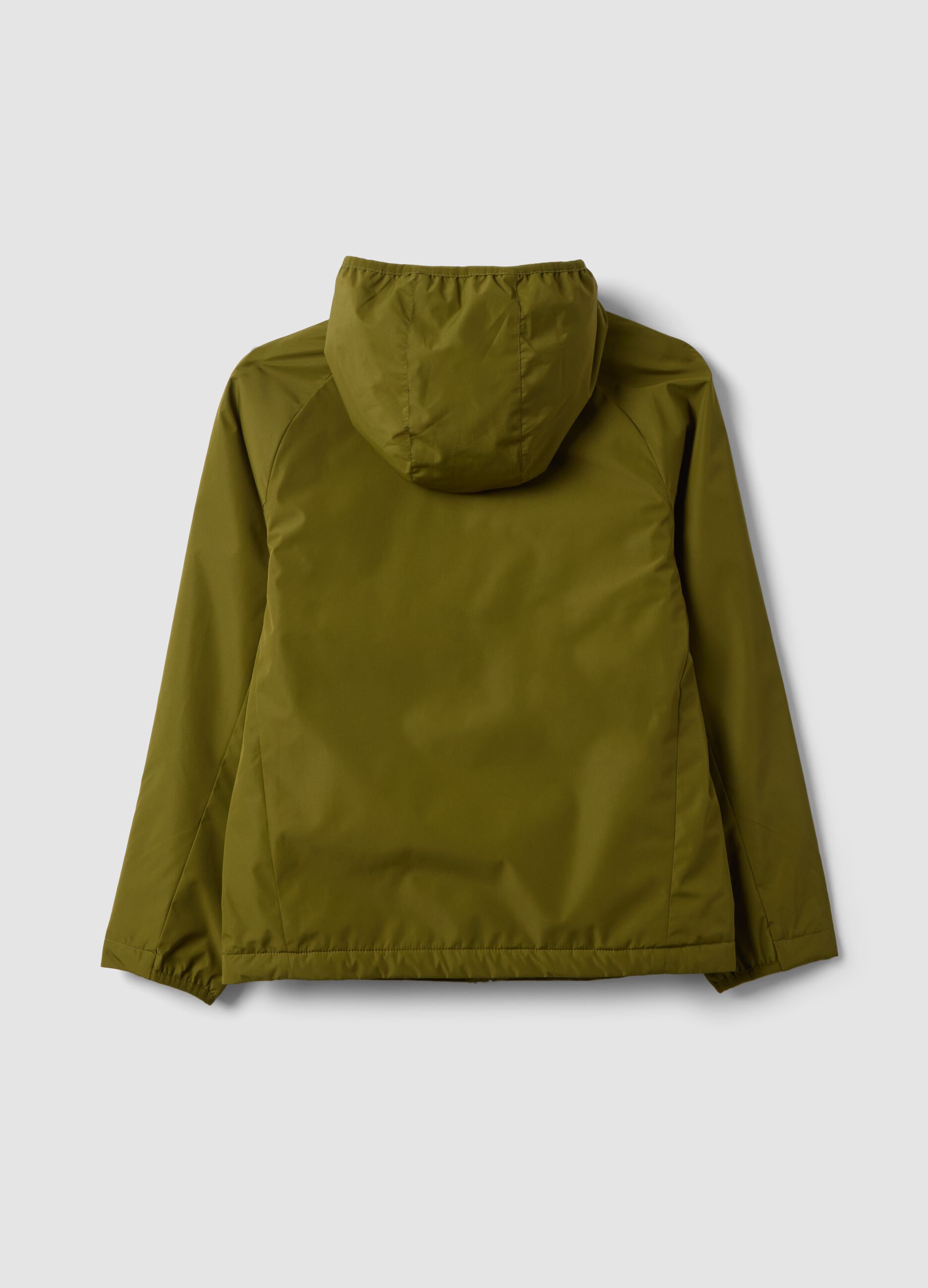 Chaqueta impermeable verde con capucha y cremallera para ni&ntilde;o