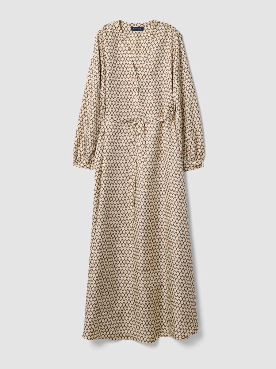 Wei&szlig;es Slim-Fit-Kleid aus reiner Seide mit Muster_0