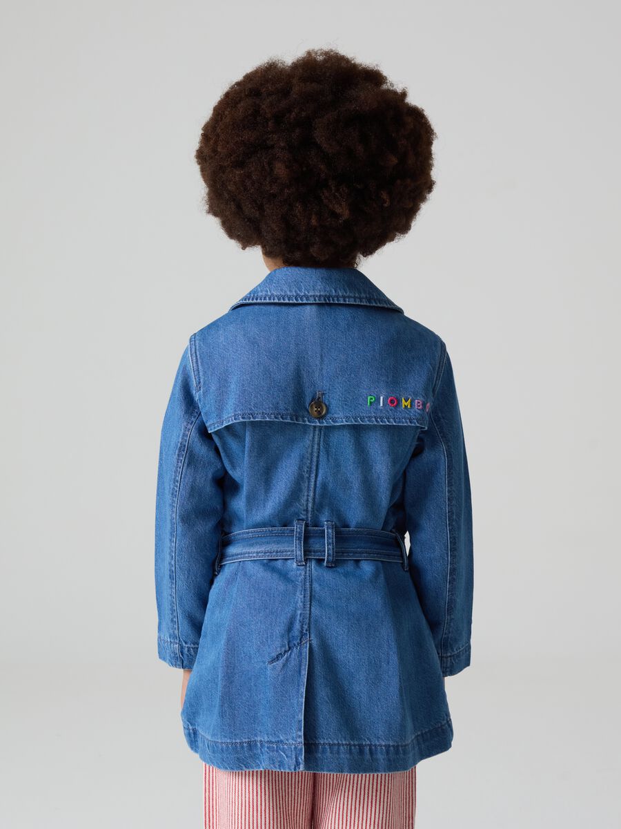 Denim trench coat with logo embroidery_2