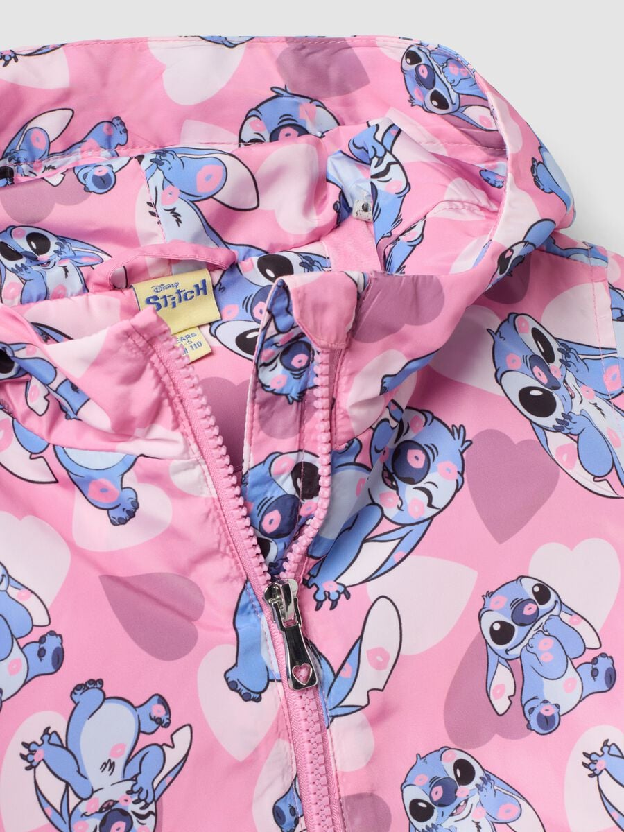 Pink padded rain jacket with hood, zip and Lilo & Stitch print_3