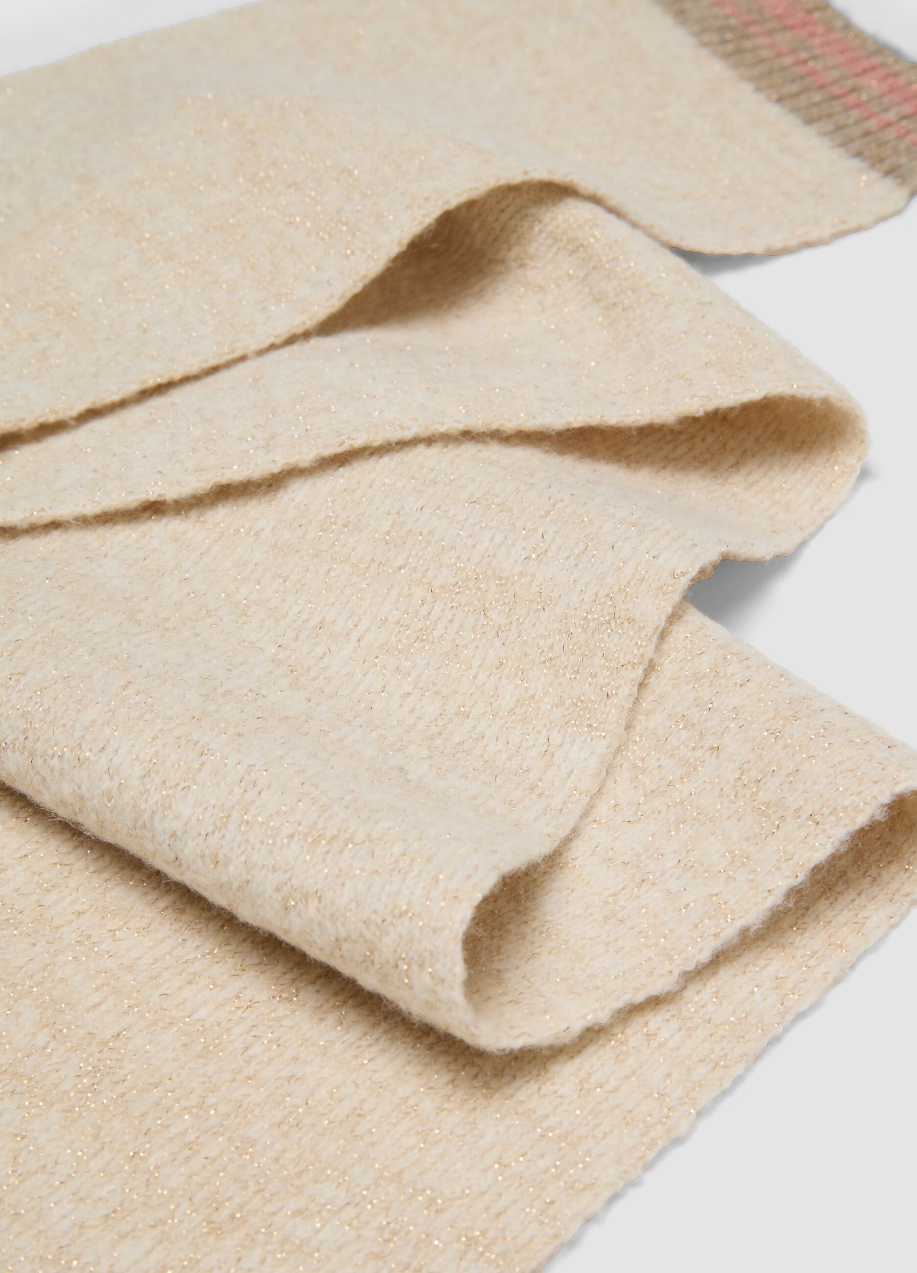 Beige stretch scarf with shimmering threads