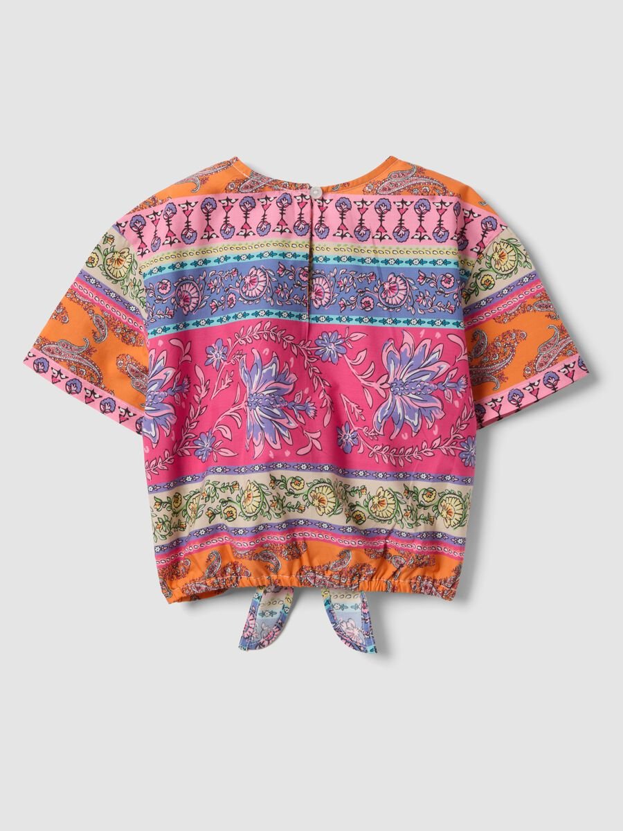 Mehrfarbige Bluse aus reiner Baumwolle mit Bindeknoten vorn_4