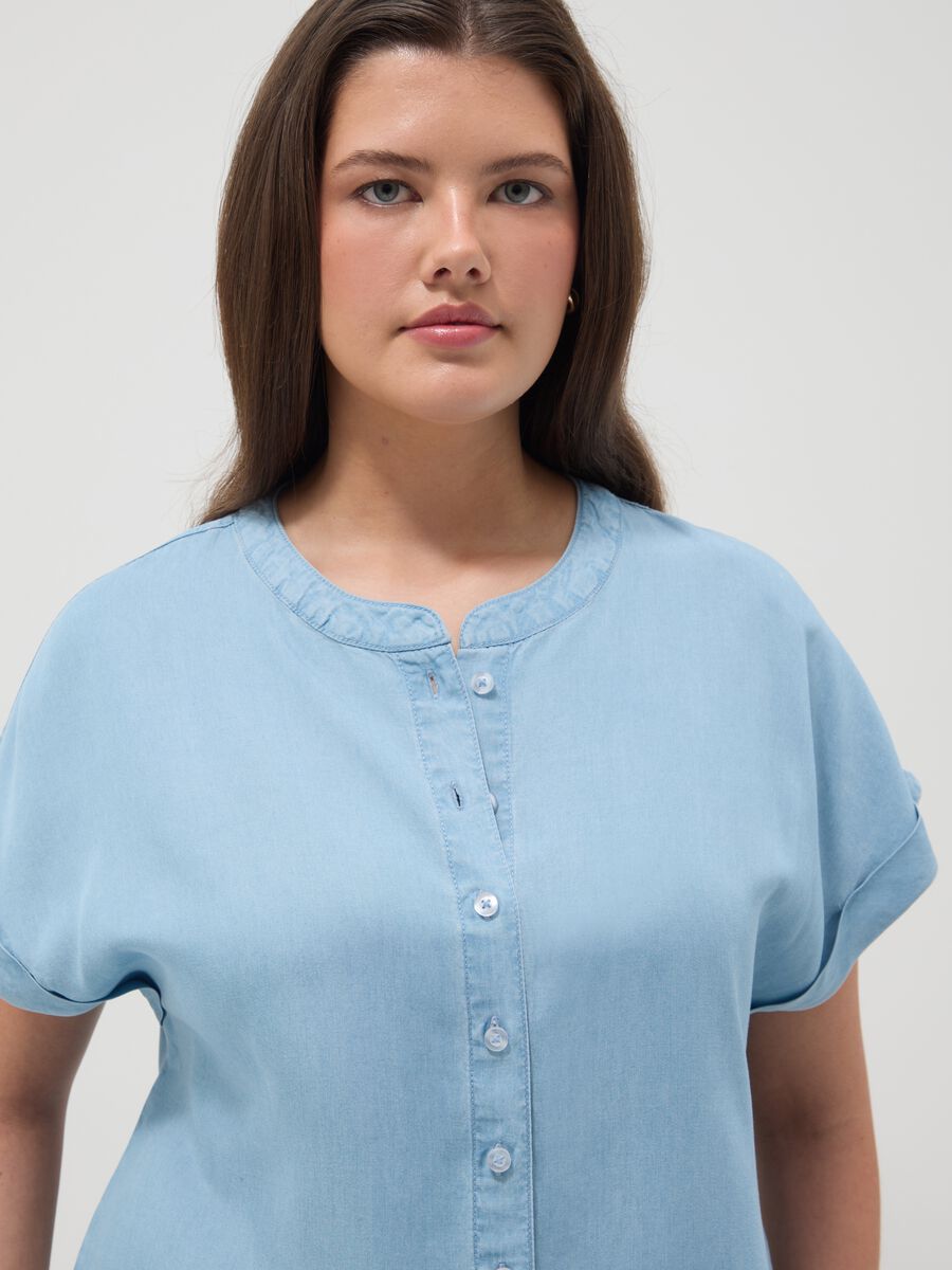 Blaue Bluse aus reinem Lyocell im Regular Fit mit Stehkragen_3