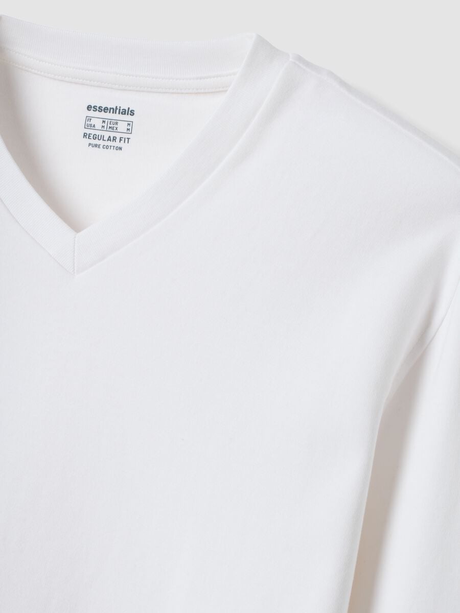 White pure cotton V-neck T-shirt, regular fit_1