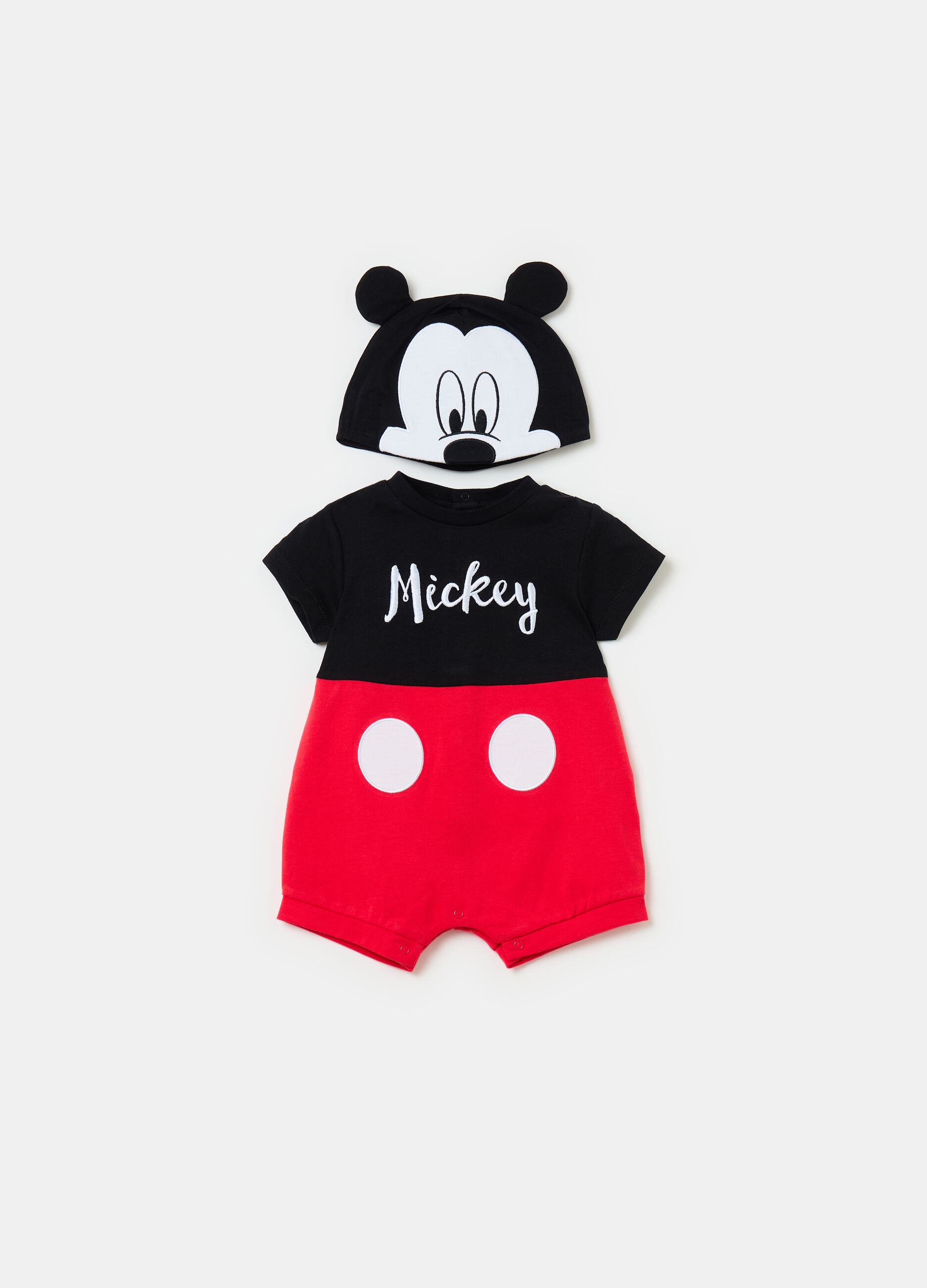 Set with Mickey Mouse romper suit and hat with ears
