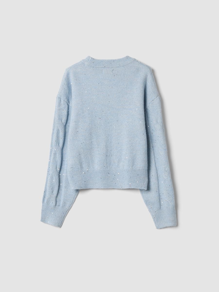 Camisola azul em tecido el&aacute;stico com gola redonda, corte regular_1