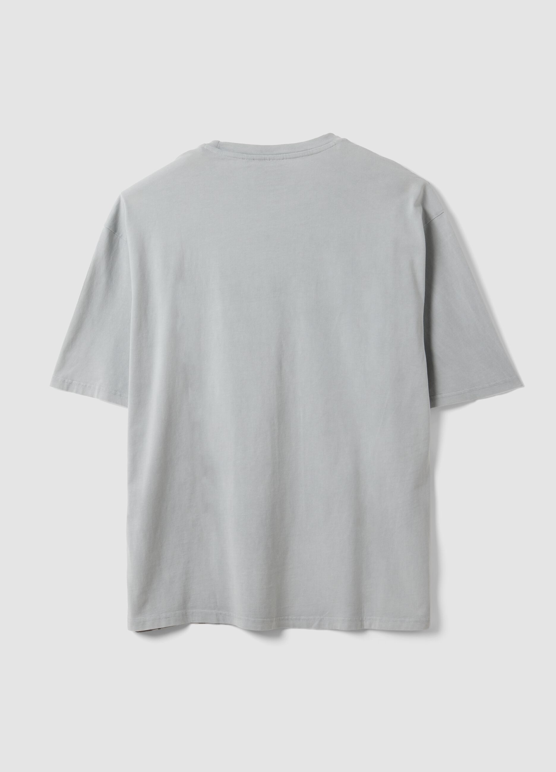 Grey pure cotton T-shirt with foliage print