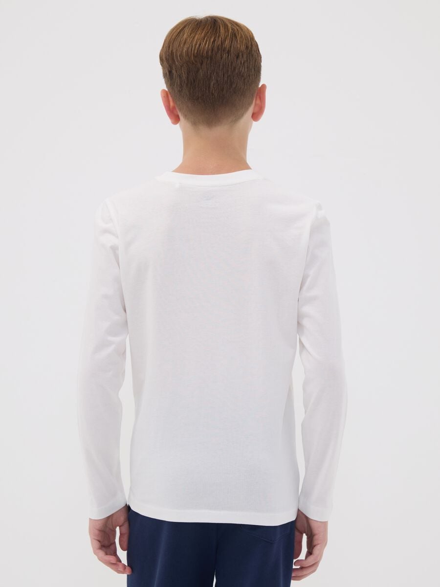 White organic cotton T-shirt with front print for boys_2