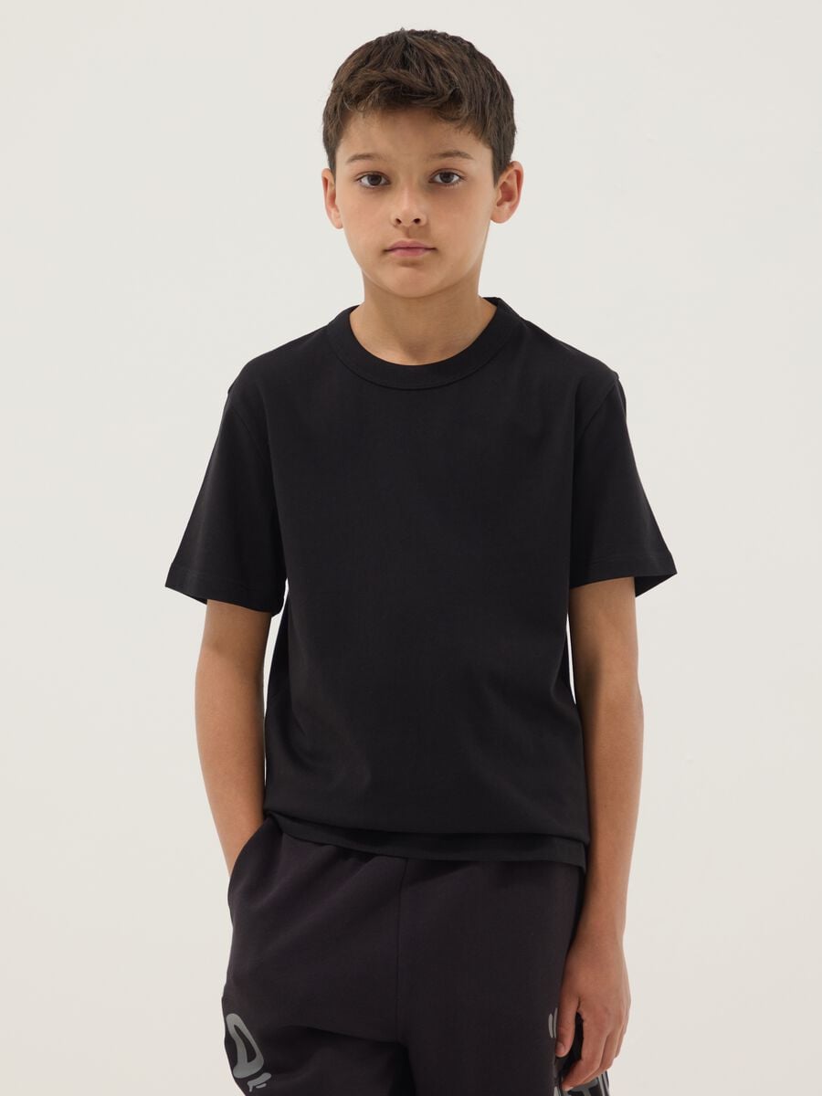 Boys&rsquo; black pure cotton regular fit T-shirt_0