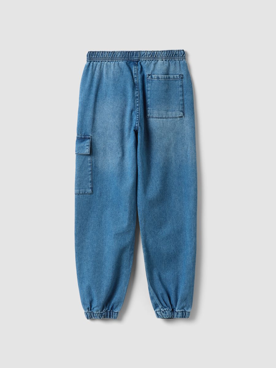 Jog denim azzurri in puro cotone con vita elasticizzata relaxed fit_1