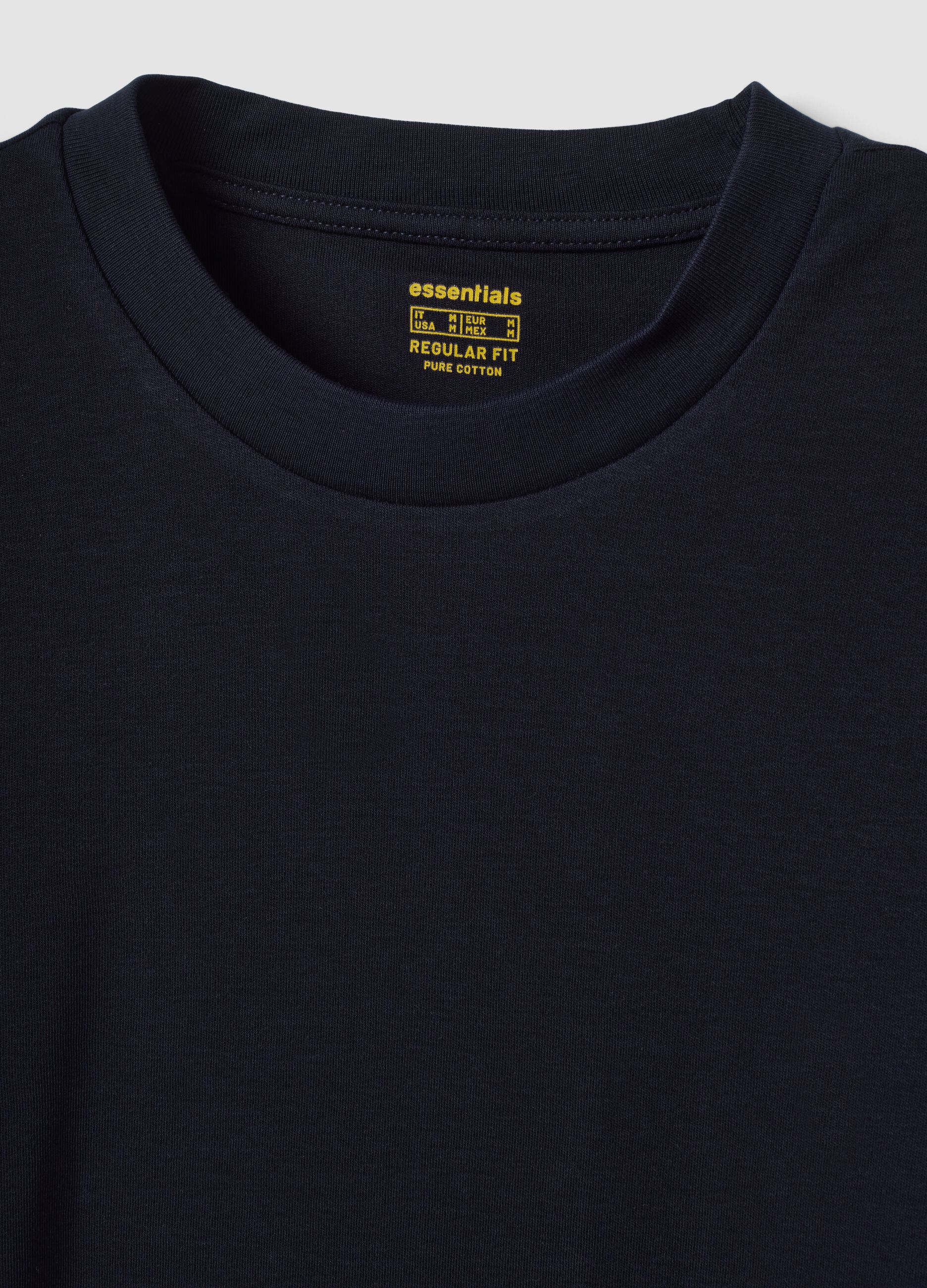 T-shirt blu in puro cotone girocollo a maniche lunghe regular fit