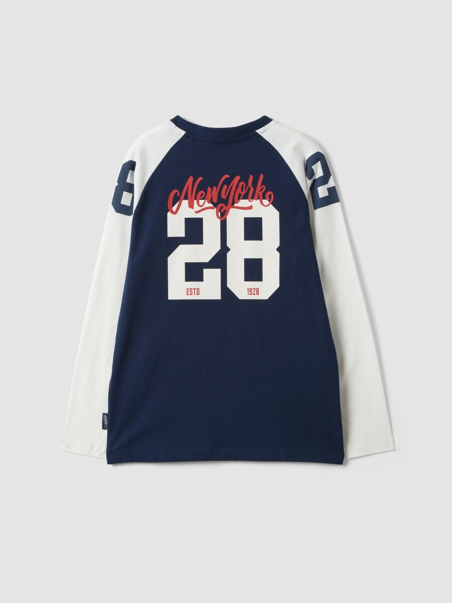 T-shirt blu in puro cotone con girocollo e stampa per ragazzo_5