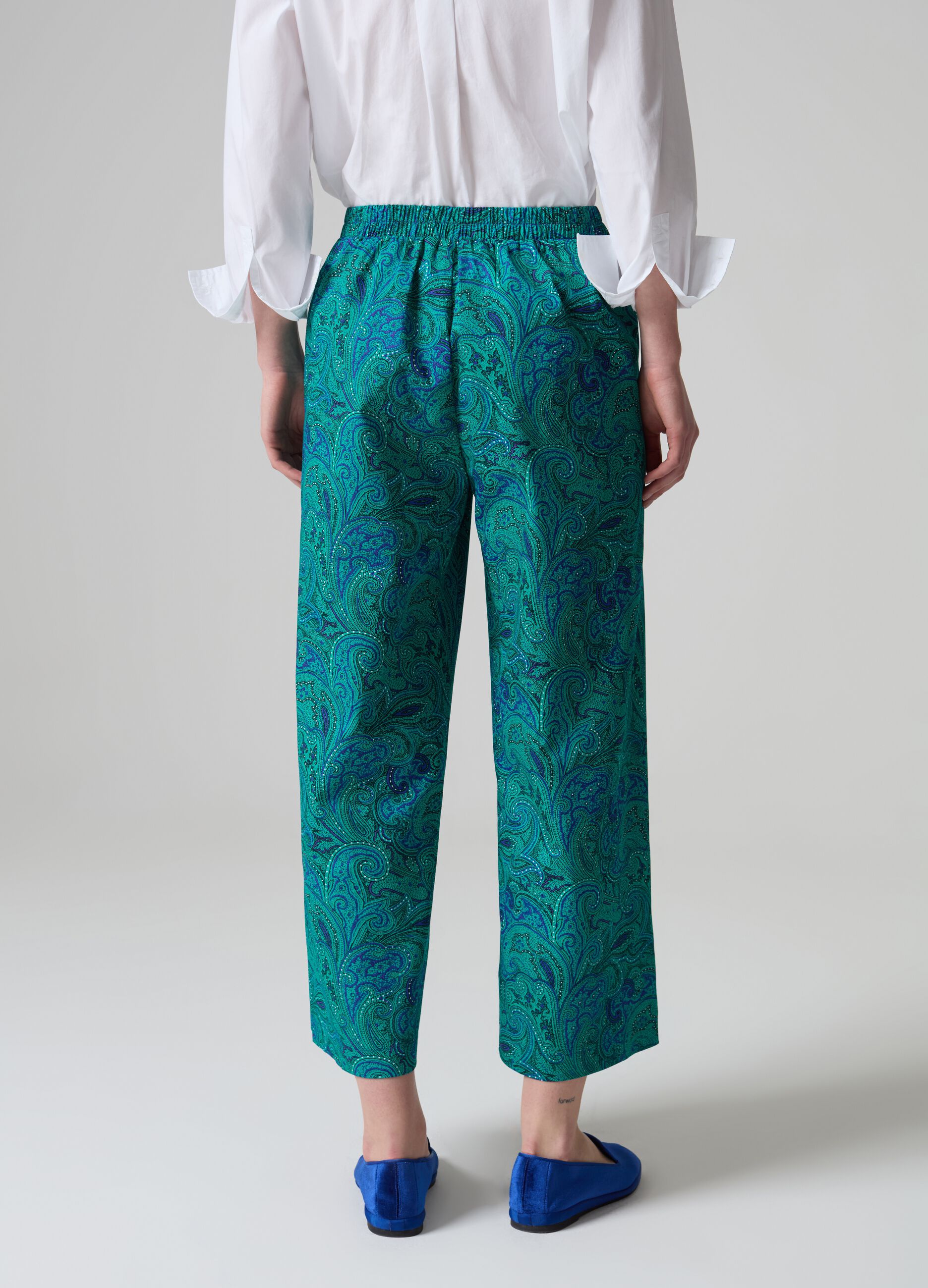 PIOMBO Woman's Blue/Green Wide-leg crop trousers with paisley print | OVS