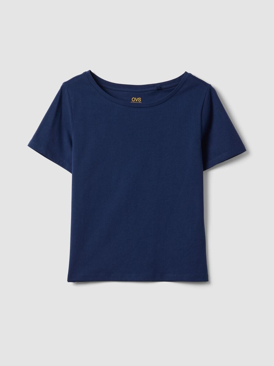 Camiseta azul de algod&oacute;n puro de manga corta_4