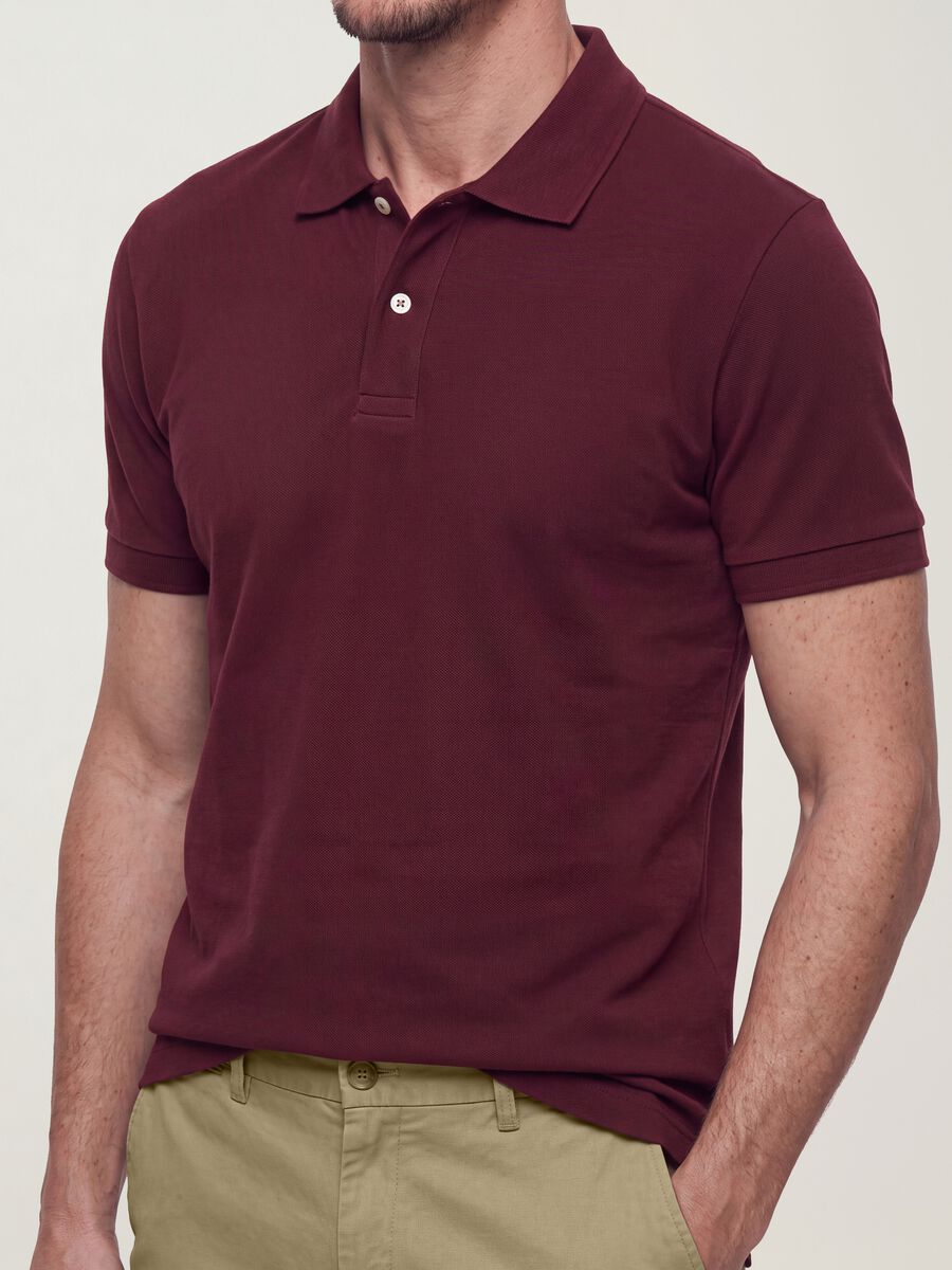 Red pure cotton piqu&eacute; polo shirt with classic collar, regular fit_1