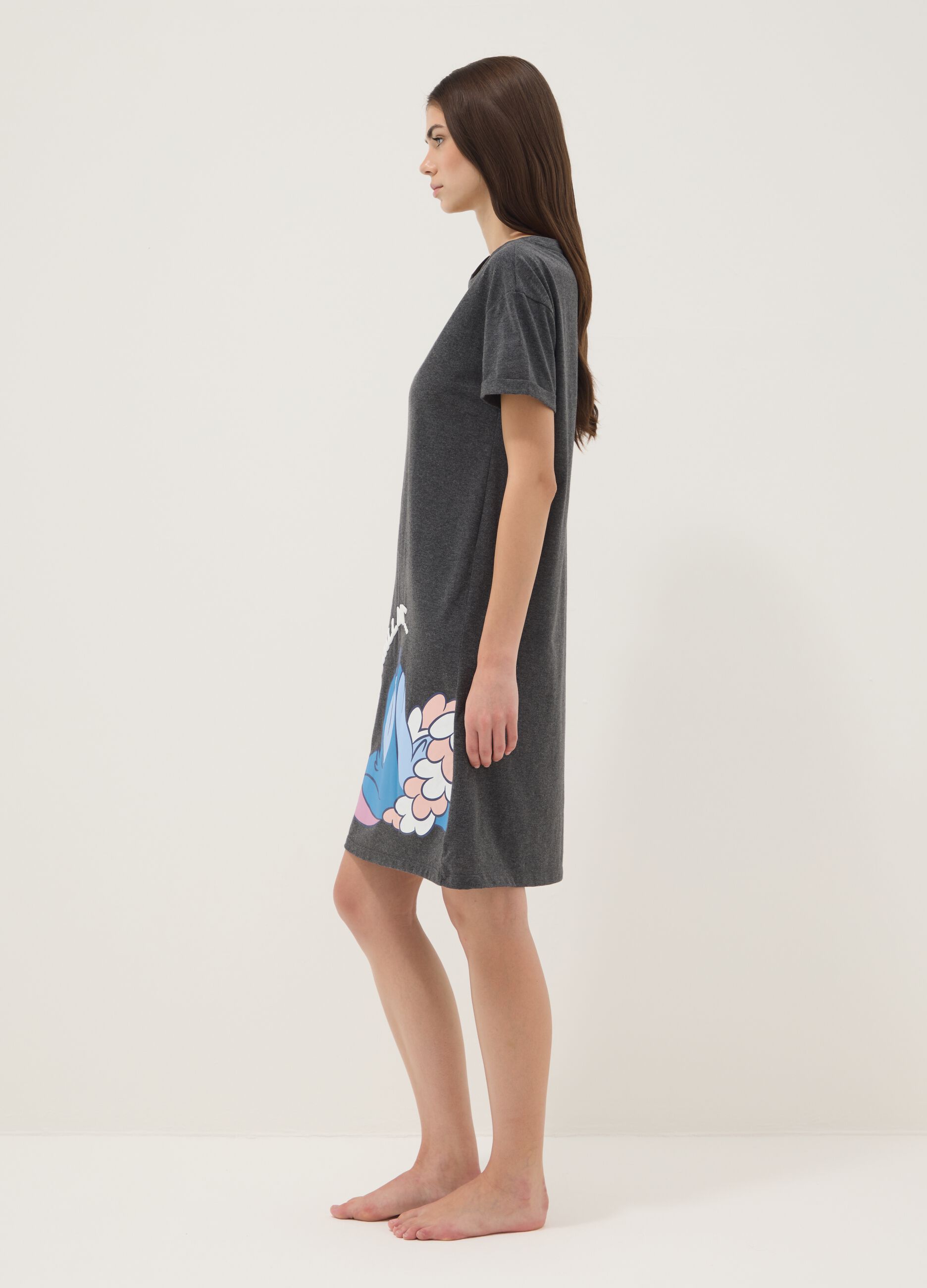 Graues Nachthemd aus reiner Baumwolle mit Stitch-Print