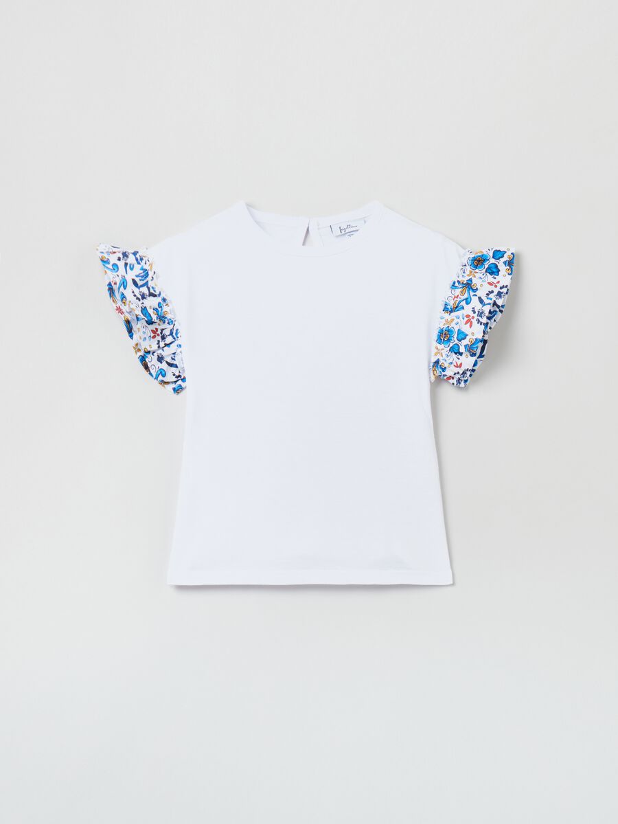 Camiseta de algodón con volante de popelina_0