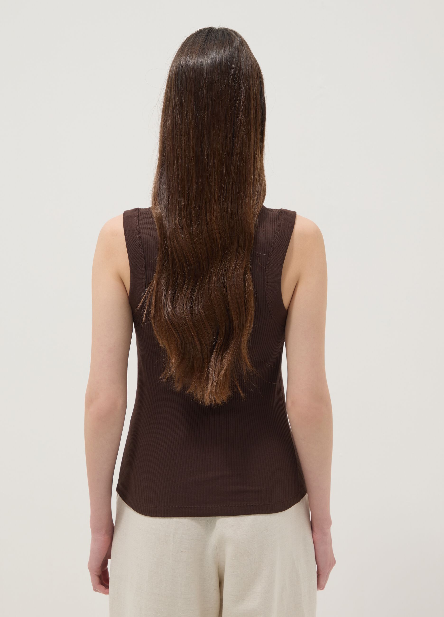 D&eacute;bardeur marron ajust&eacute; en coton stretch c&ocirc;tel&eacute;