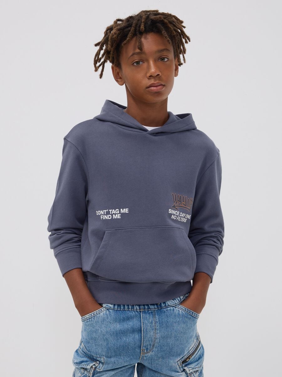 Sweat &agrave; capuche gris oversize en pur coton pour gar&ccedil;on_1