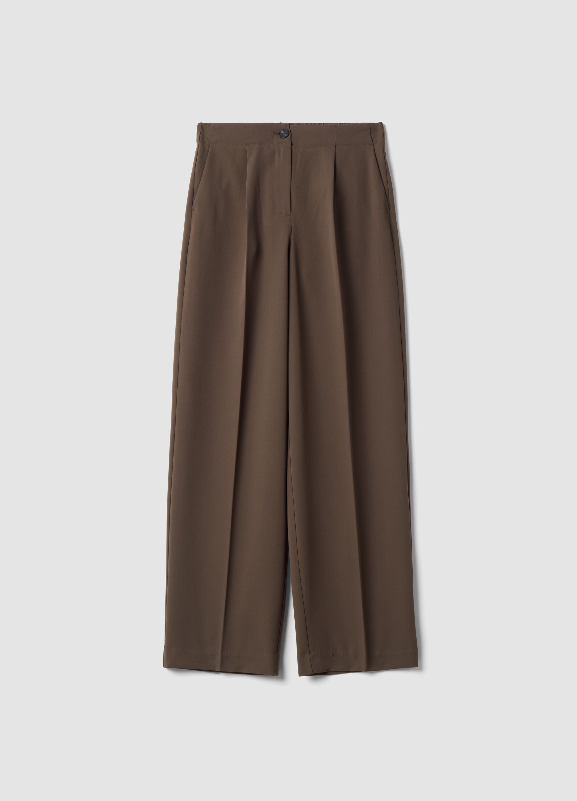 Pantaloni formali marroni in viscosa elasticizzata regular fit