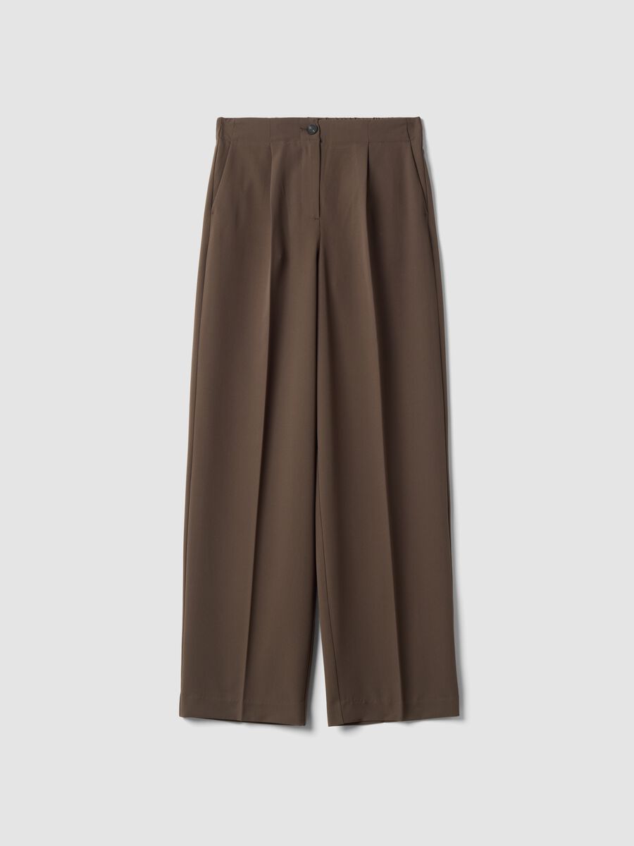 Pantaloni formali marroni in viscosa elasticizzata regular fit_0
