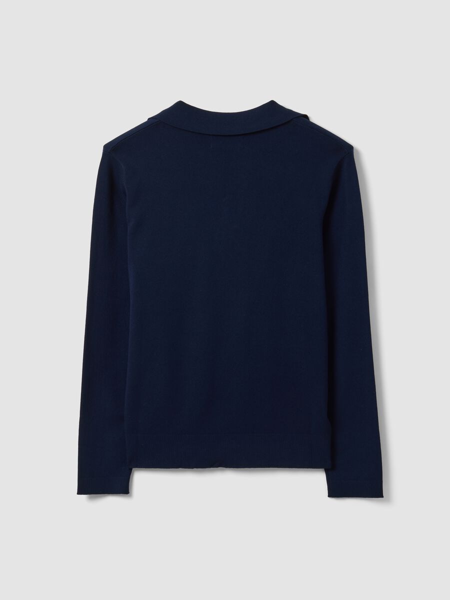 Blue viscose-blend polo-collar jumper with relaxed fit_6