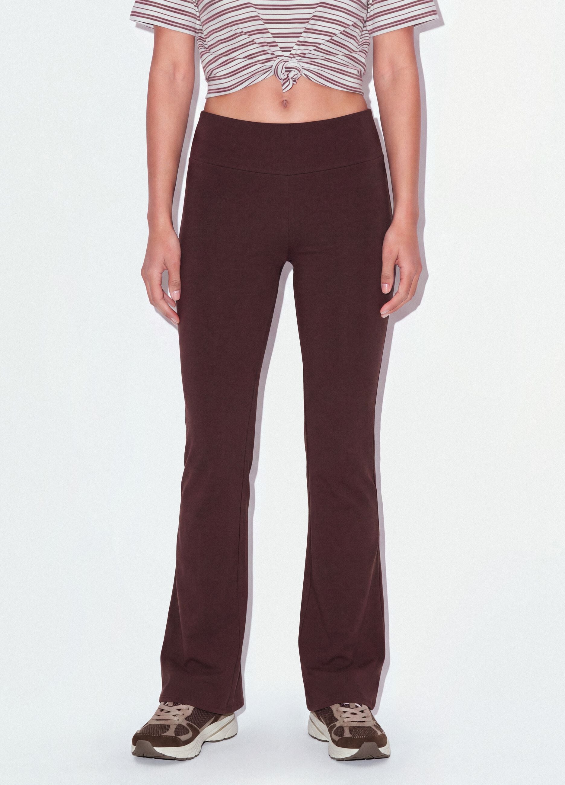 Brown Flared Stretch Cotton Trousers