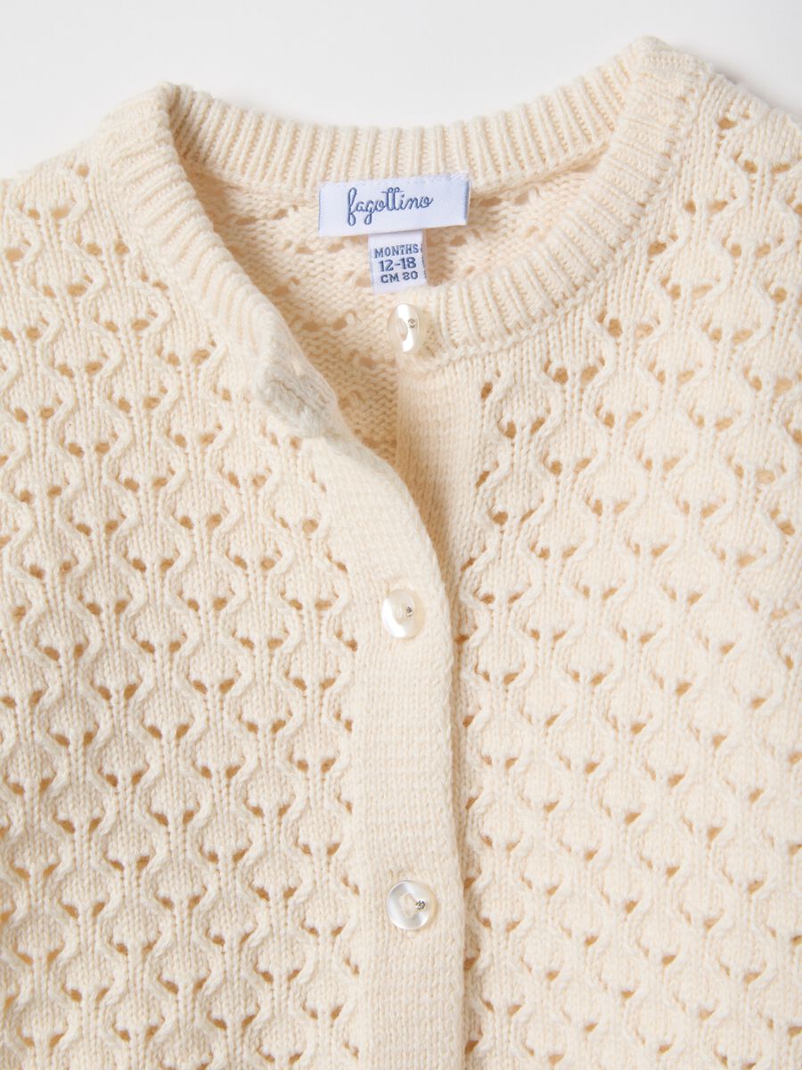 Beige pure cotton regular fit cardigan for girls_2