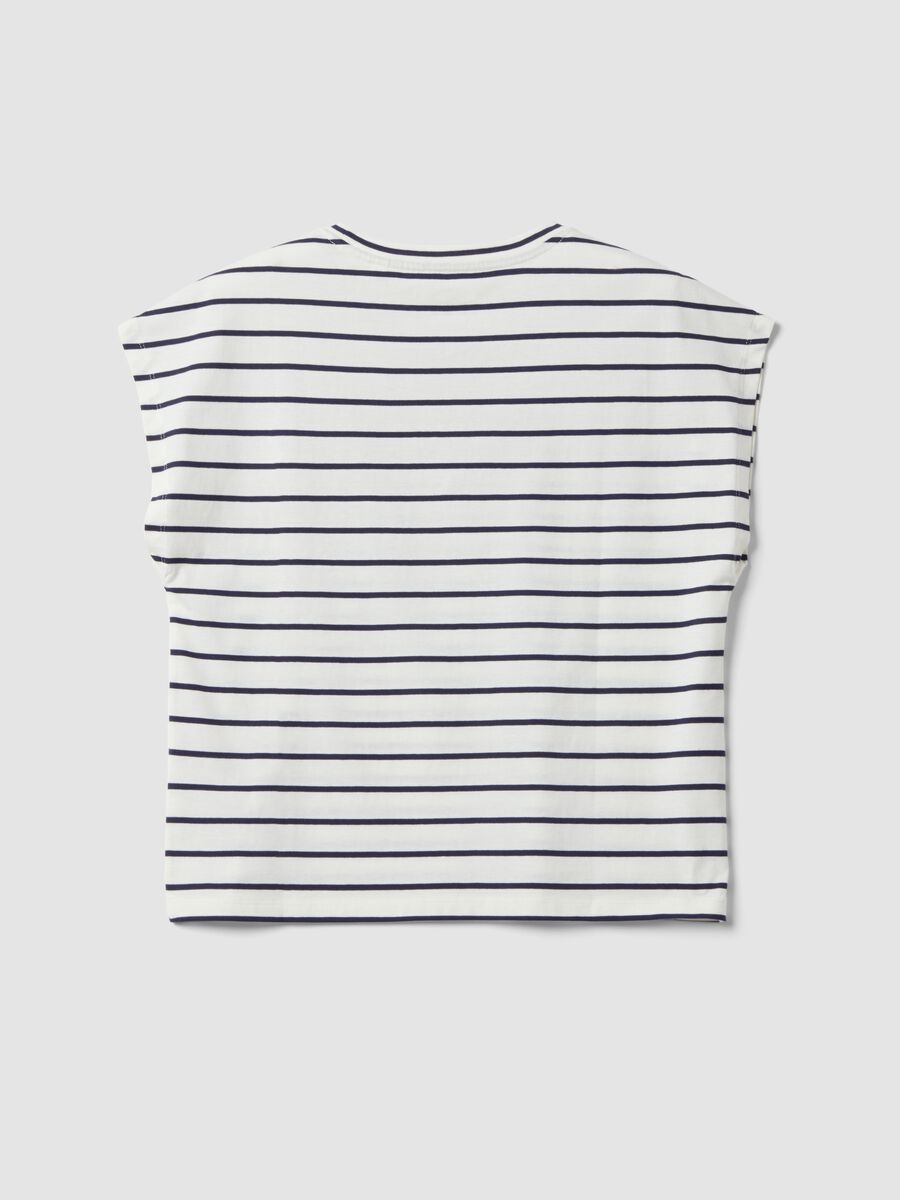 White pure cotton T-shirt with blue stripes, regular fit_5