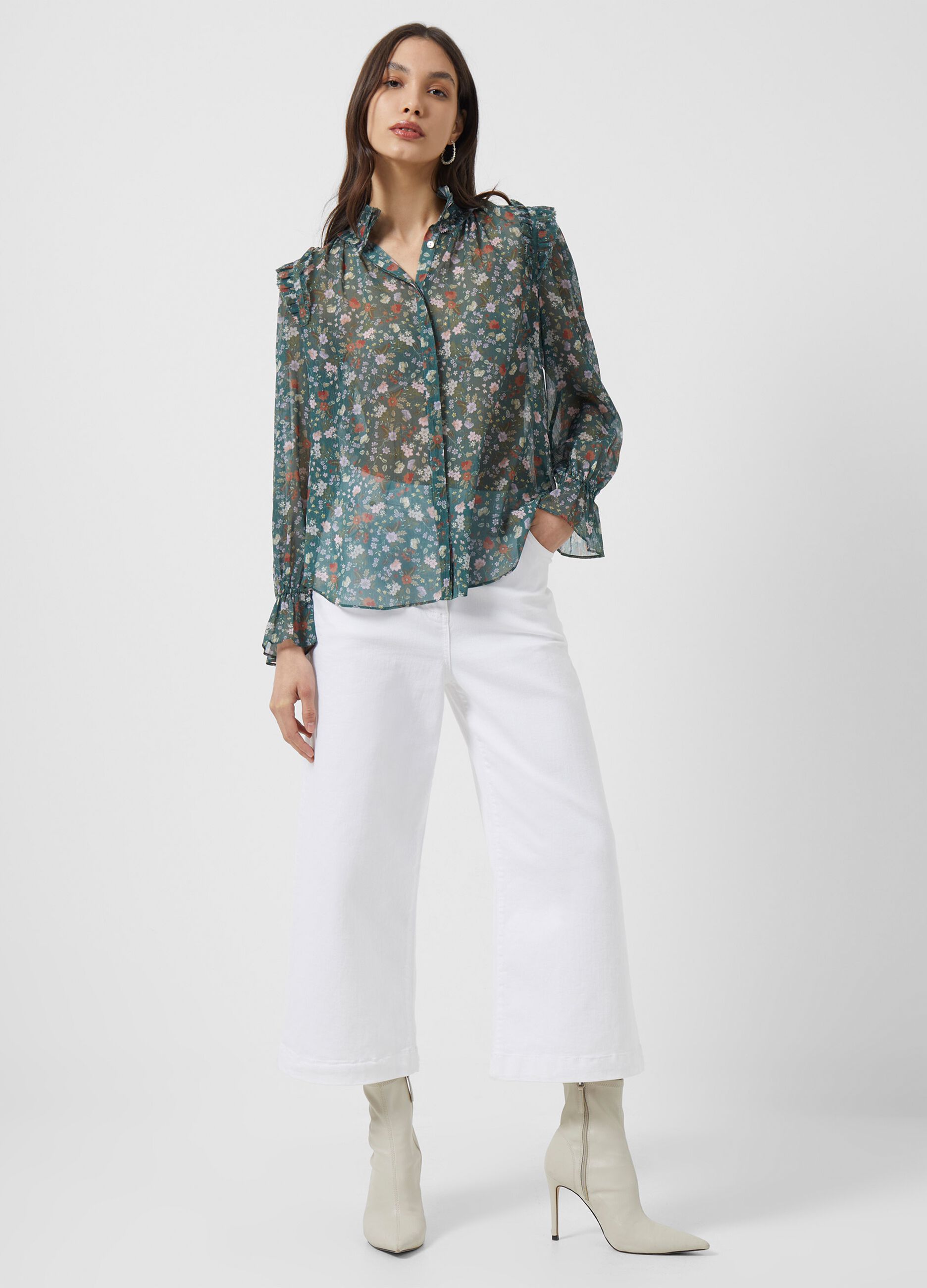 French Connection floral blouse with ruffles