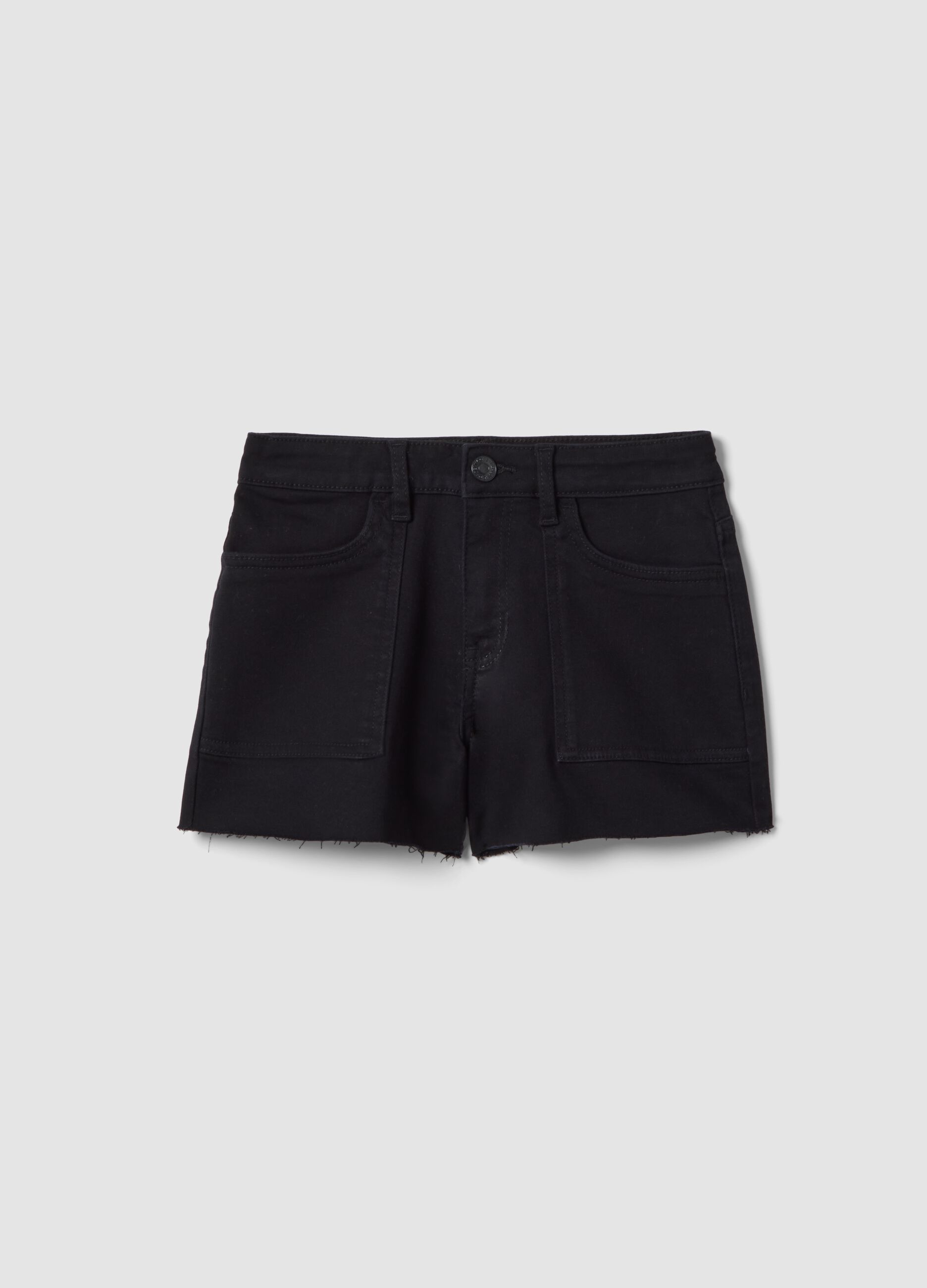 Girls&rsquo; black stretch cotton denim shorts, slim fit