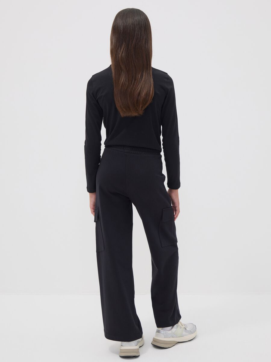 Pantaloni cargo neri culotte in puro cotone per ragazza_1