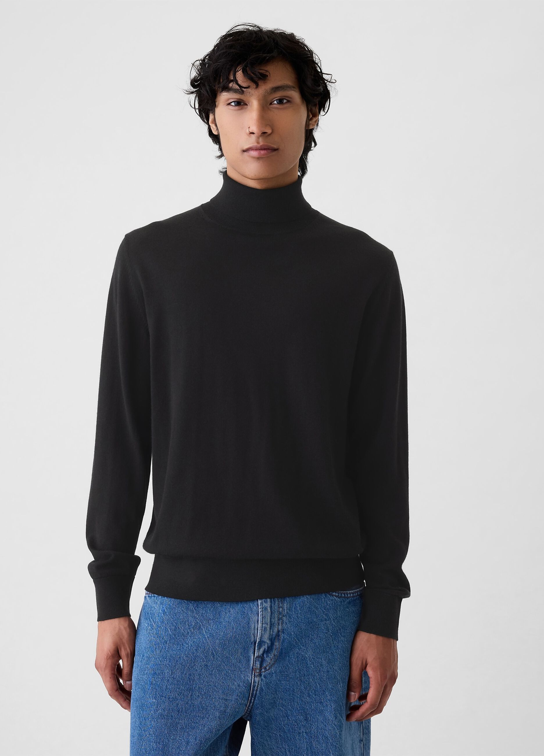 Merino wool pullover with high neck