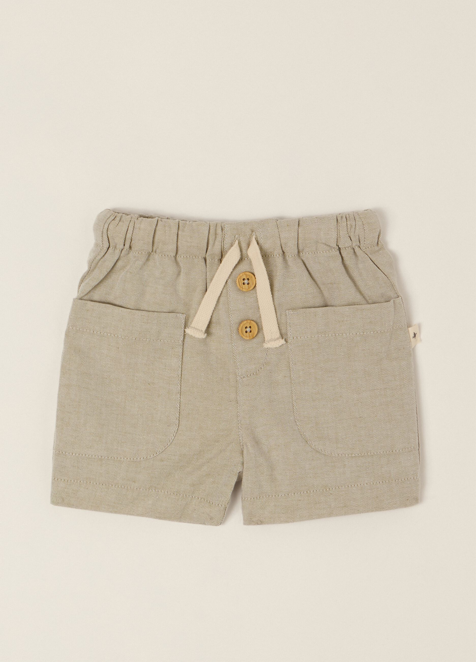 Beige cotton-linen blend shorts with elasticated waist, regular fit
