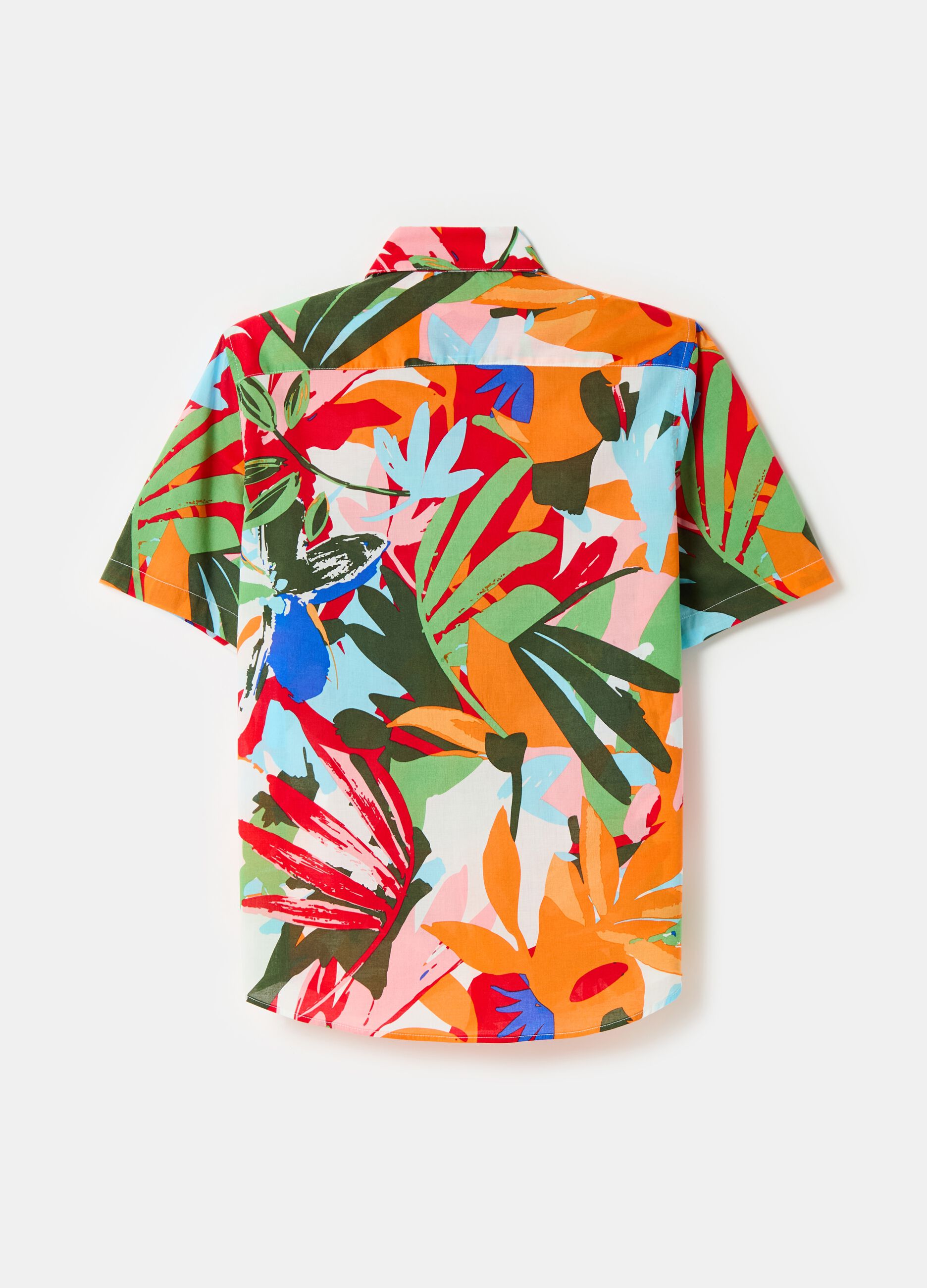 Shirt with short sleeves and foliage print